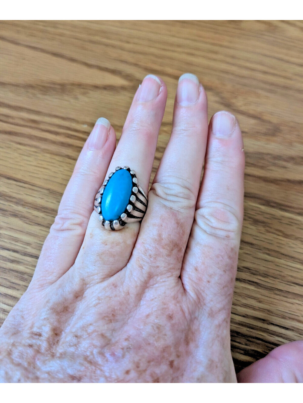Vintage AW Sterling Silver Ring 925 Native Turquoise Oval Cabochon 11g Size 8